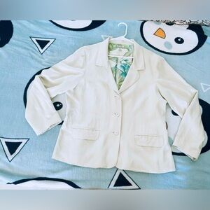 Tommy Bahama Blazer Business Cream Pockets Work Women's Silk‎ Long Sleeve SZ 16